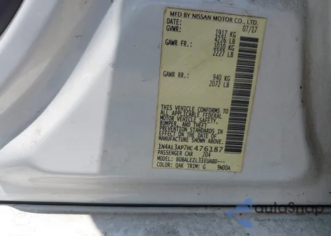 2017 Nissan Altima 2.5 S z USA, uszkodzony, nr VIN 1N4AL3AP7HC476187